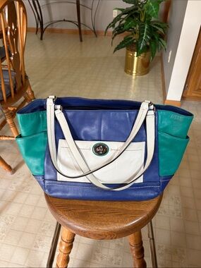 Coach Blue, Teal & White Colorblock Tote